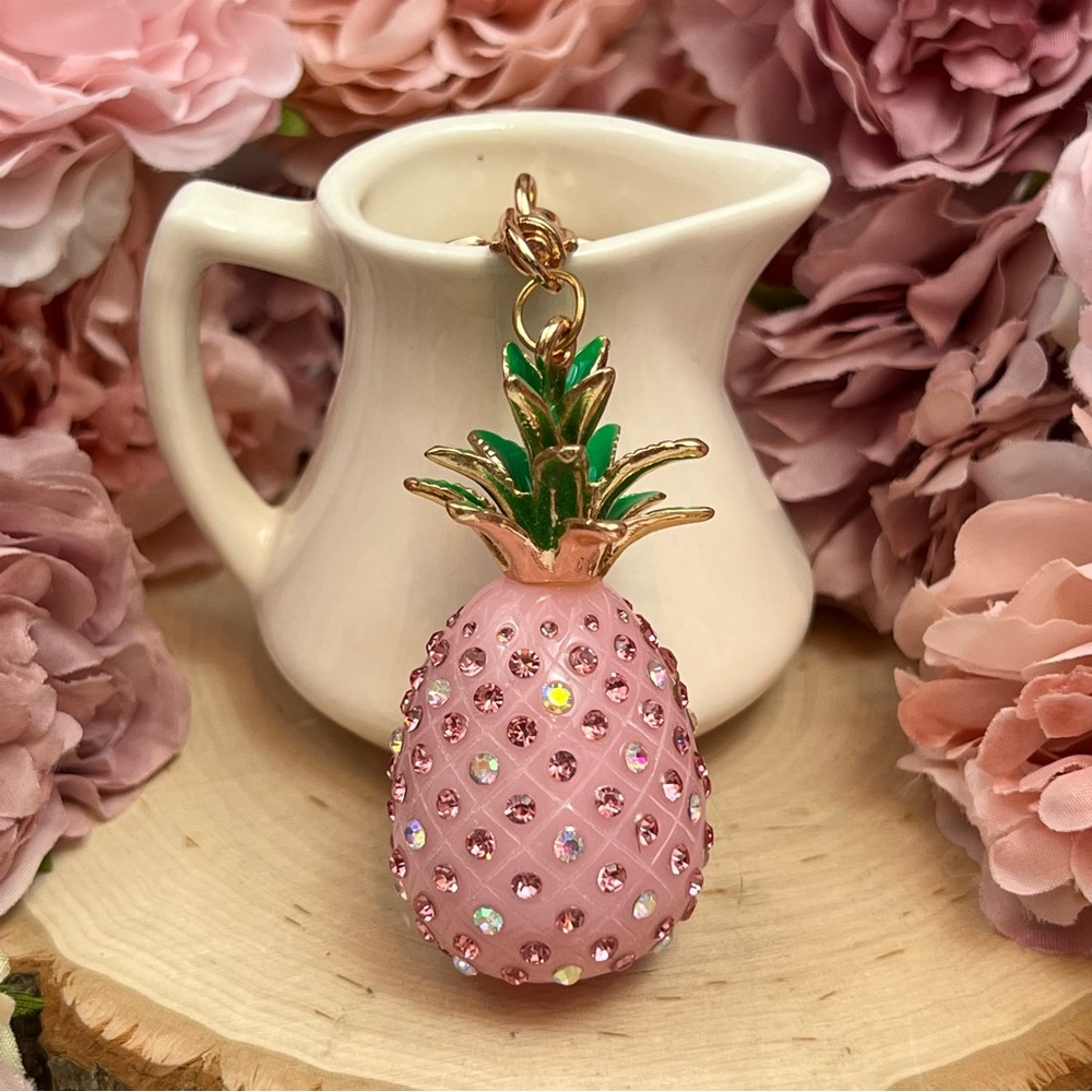 Stunning Pink Crystal Pineapple Keychain Charm